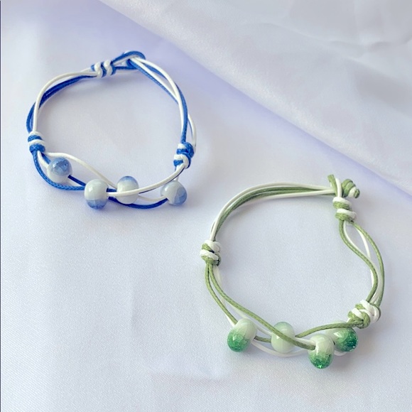 Ceramic Bead Leaf Bracelet BOHO Bolo Cord - Picture 2 of 7